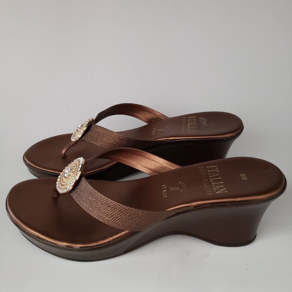 ITALIAN SHOEMAKERS Bling Brown Wedge Sz 8